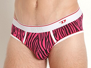 Model in pink Diesel Andre Brief Zebra Print