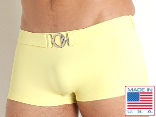 Model in canary Rick Majors Retro Belted Swim Trunk