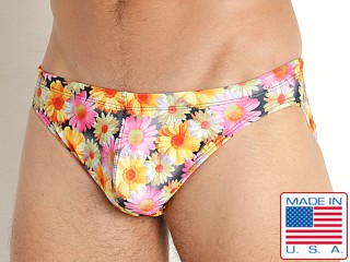 Model in black flowers LASC St. Tropez Low Rise Swim Brief