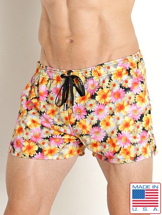 Model in black flowers LASC Amalfi Swim Shorts