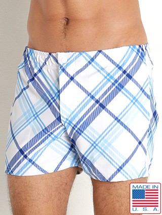 Model in shetland blue LASC Malibu Swim Shorts