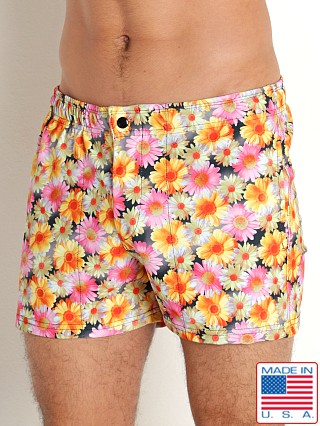 Model in black flowers LASC Malibu Swim Shorts