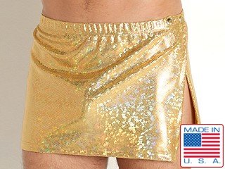 Model in gold Rick Majors Hologram Gladiator Wrap