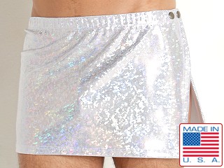 Model in silver Rick Majors Hologram Gladiator Wrap