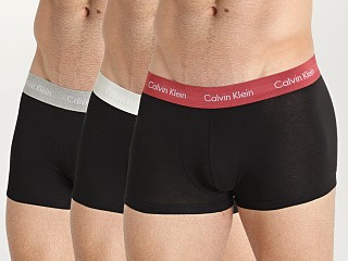 Model in black w/ grey heather, silver birch, raspberry blush Calvin Klein Cotton Stretch Low Rise Trunk 3-Pack Black Multi