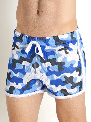 Model in camo blue Jack Adams Air Mesh Camo Short