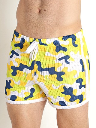 Model in camo yellow Jack Adams Air Mesh Camo Short