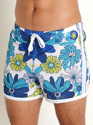 Model in flower power blue Jack Adams Mesh Freestyle Short