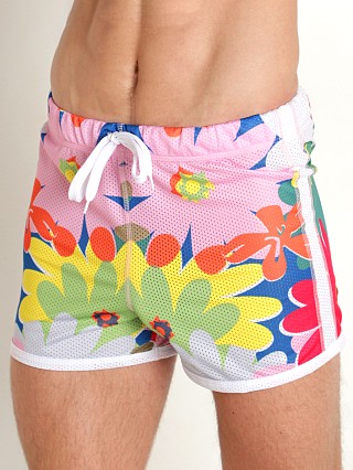 Model in summer flower pink Jack Adams Mesh Freestyle Short