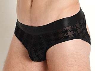 Model in black Modus Vivendi Houndstooth Backless Brief