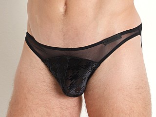 Model in black Modus Vivendi Houndstooth Mesh Mix Low Cut Brief