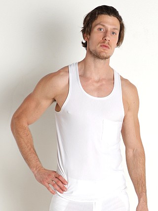 Model in white Modus Vivendi Jeans Tank Top