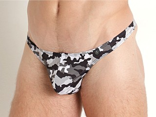 Model in grey camo TOF Paris Iconic Swim Thong