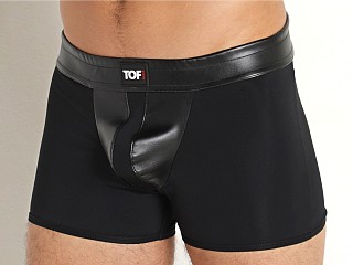 Model in black TOF Paris Bad Boy Eco-Leather Shorts