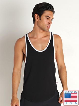 Model in black/white American Jock Bodybuilder Tank Top