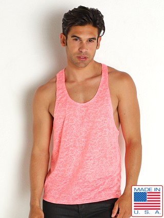 Model in neon pink Rick Majors Burnout Ringer Tank Top