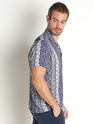 Model in blue patterns Benson Rosseau Short Sleeve Shirt