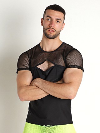 Model in black Vaux Supernova Mesh T-Shirt