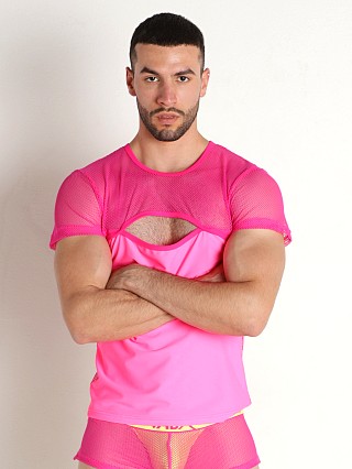 Model in fuchsia Vaux SupernovaMesh  T-Shirt