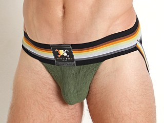 Model in green Skull & Bones Bear Pride Locker Room Jockstrap