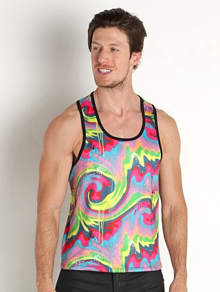 Model in print Skull & Bones Drip Neon Swirl Tank Top