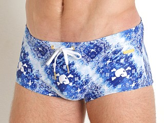 Model in print Skull & Bones Indigo Bandana Swim Trunk