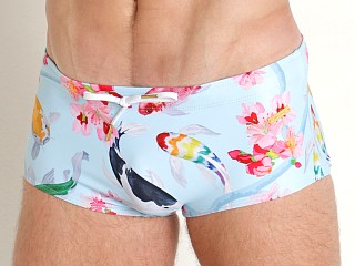 Model in print Skull & Bones Koi Swim Trunk