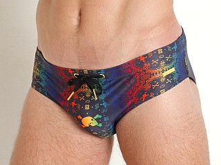 Model in print Skull & Bones Rainbow Bandana Swim Brief