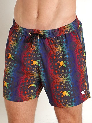 Model in print Skull & Bones Rainbow Bandana Swim Short