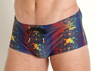 Model in print Skull & Bones Rainbow Bandana Swim Trunk