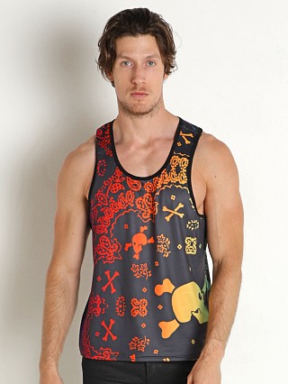 Model in print Skull & Bones Rainbow Bandana Tank Top