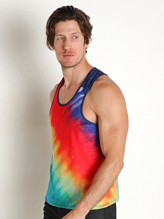 Model in print Skull & Bones Rainbow Tie Dye Tank Top