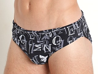 Model in black Emporio Armani All Over Logo Swim Brief