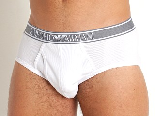 Model in white Emporio Armani Ribbed Stretch Cotton Brief