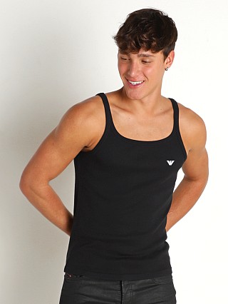 Model in black Emporio Armani Ribbed Stretch Cotton Tank Top