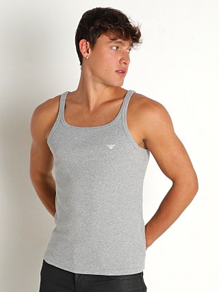 Model in light grey melange Emporio Armani Ribbed Stretch Cotton Tank Top