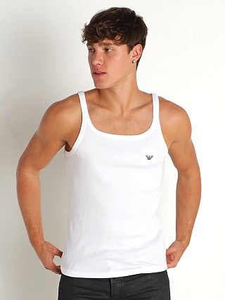 Model in white Emporio Armani Ribbed Stretch Cotton Tank Top