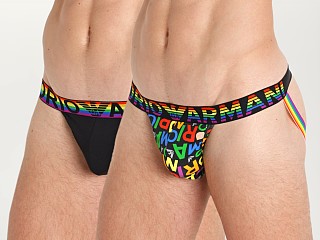 Model in ea rainbow color/black Emporio Armani Rainbow Logo Jockstrap 2-Pack Black