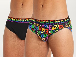 Model in ea rainbow color/black Emporio Armani Rainbow Logo Brief 2-Pack Black