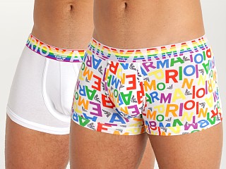 Model in ea rainbow color/white Emporio Armani Rainbow Logo Trunk 2-Pack White