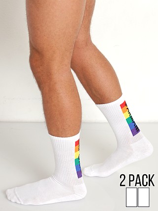 Model in white Emporio Armani Rainbow Short Socks 2-Pack