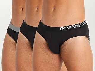 Model in black/black/black Emporio Armani Soft Touch Ecofiber Brief 3-Pack Black