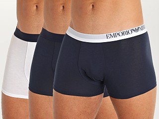 Model in marine/white/marine Emporio Armani Soft Touch Ecofiber Trunk 3-Pack Marine/White/Mar