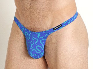 Model in blue print Manstore Beach Club Tower Swim Thong