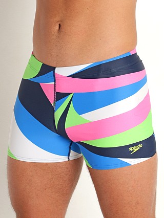 Model in acid lime Speedo Creola HighClo Printed Square Leg Trunk