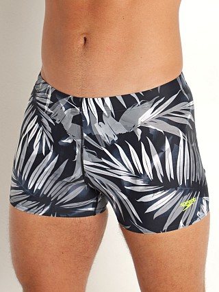 Model in black/grey Speedo Creola HighClo Printed Square Leg Trunk