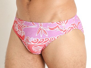 Model in wayback bay/coral Speedo Eco Flex Beachstar 2" Swim Brief