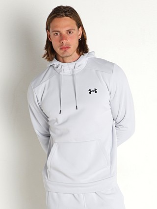 Model in halo gray Under Armour Fleece Hoodie