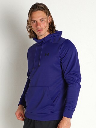 Model in sonar blue Under Armour Fleece Hoodie