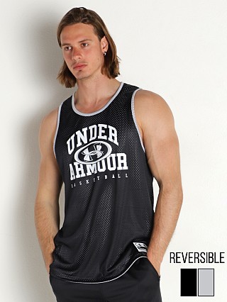 Model in black/black Under Armour Baseline Reversible Tank Top Black